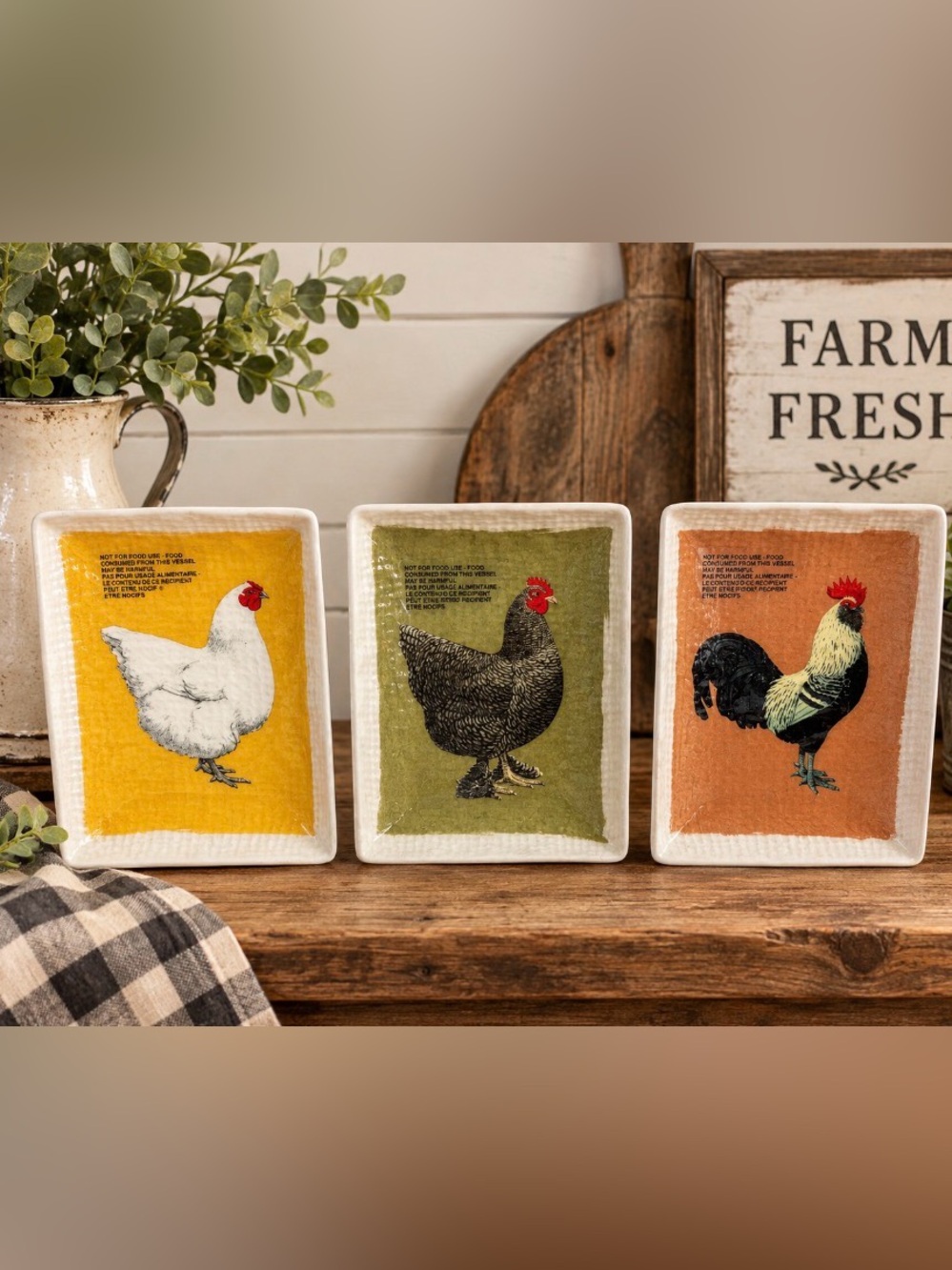 Ashland Mini Trays Trinket Dish Farmhouse Chicken Rooster Hen Country Decor NEW